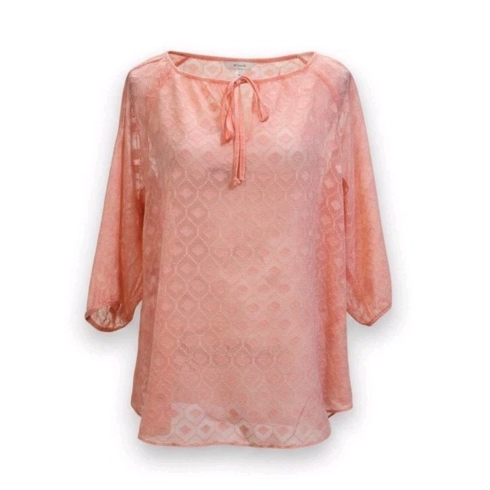 Maurices Women Plus Size 2 Peach Pink Geometric Clipped Dot Cold Shoulder Top 2X